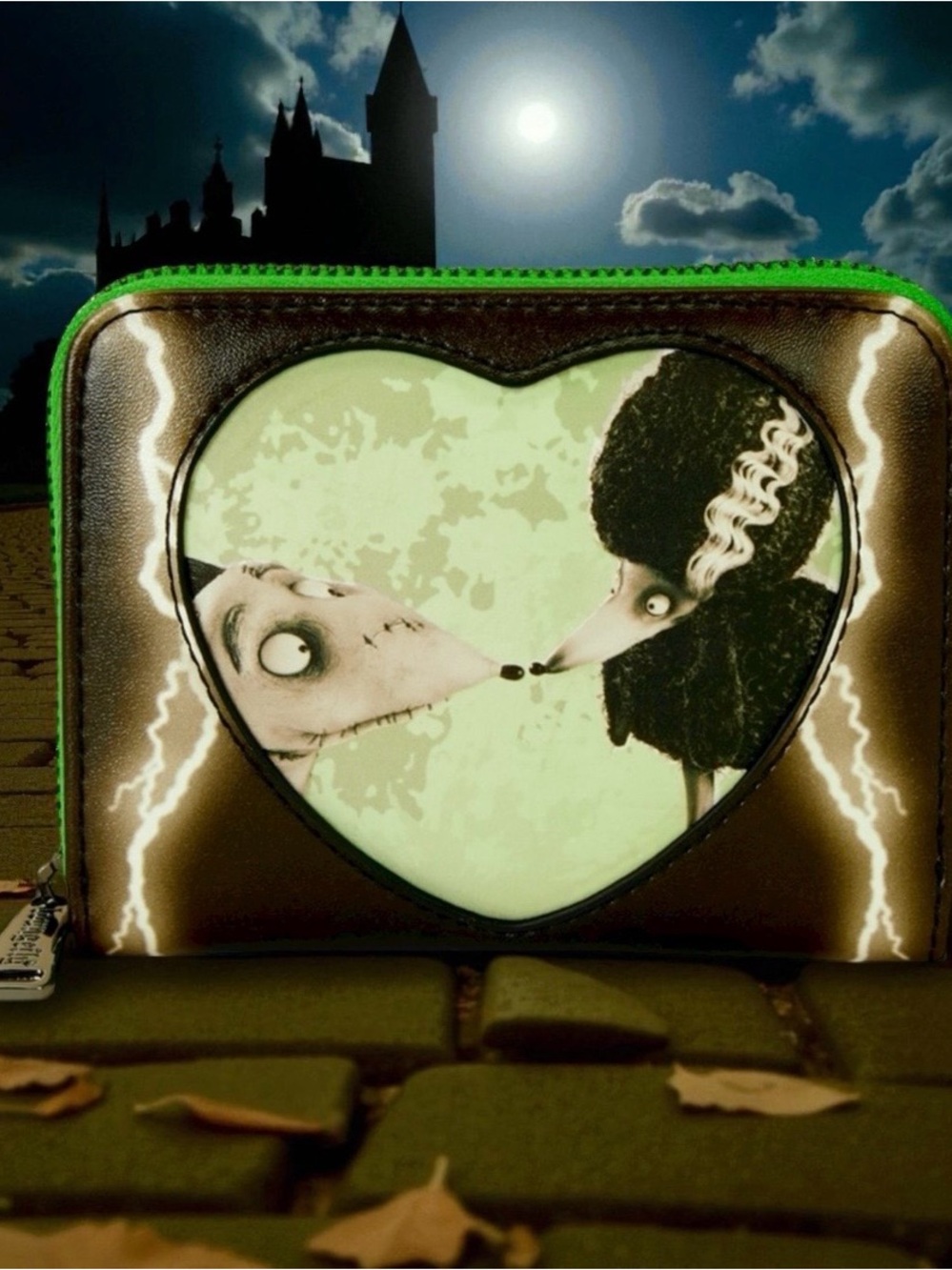 Loungefly Frankenweenie Sparky & Persephone Glow Zip Around Wallet NWT